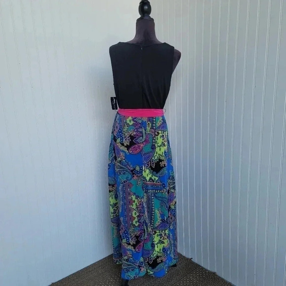 NWT RN Studio Ronni Nicole Black Multi Slevelesa Tie Design Long Maxi Dress 12 - Picture 9 of 10